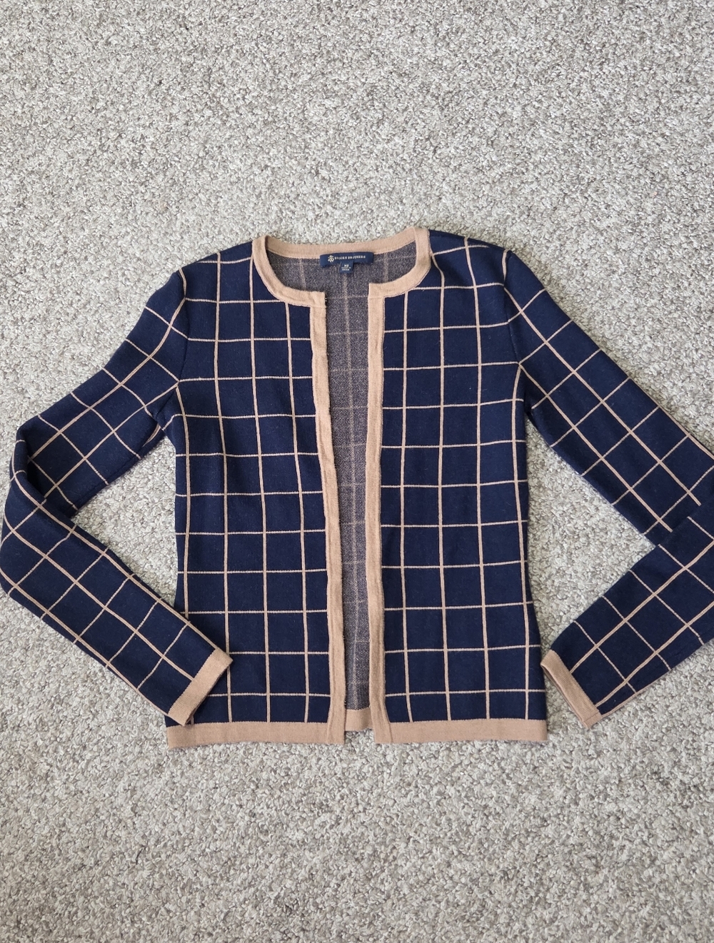 Brooks Brothers Cardigan Wool Blend Windowpane Check Hook & Eye Closure Size XS